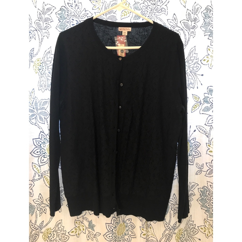 Merona Black Lace front Sweater size XXL NWT